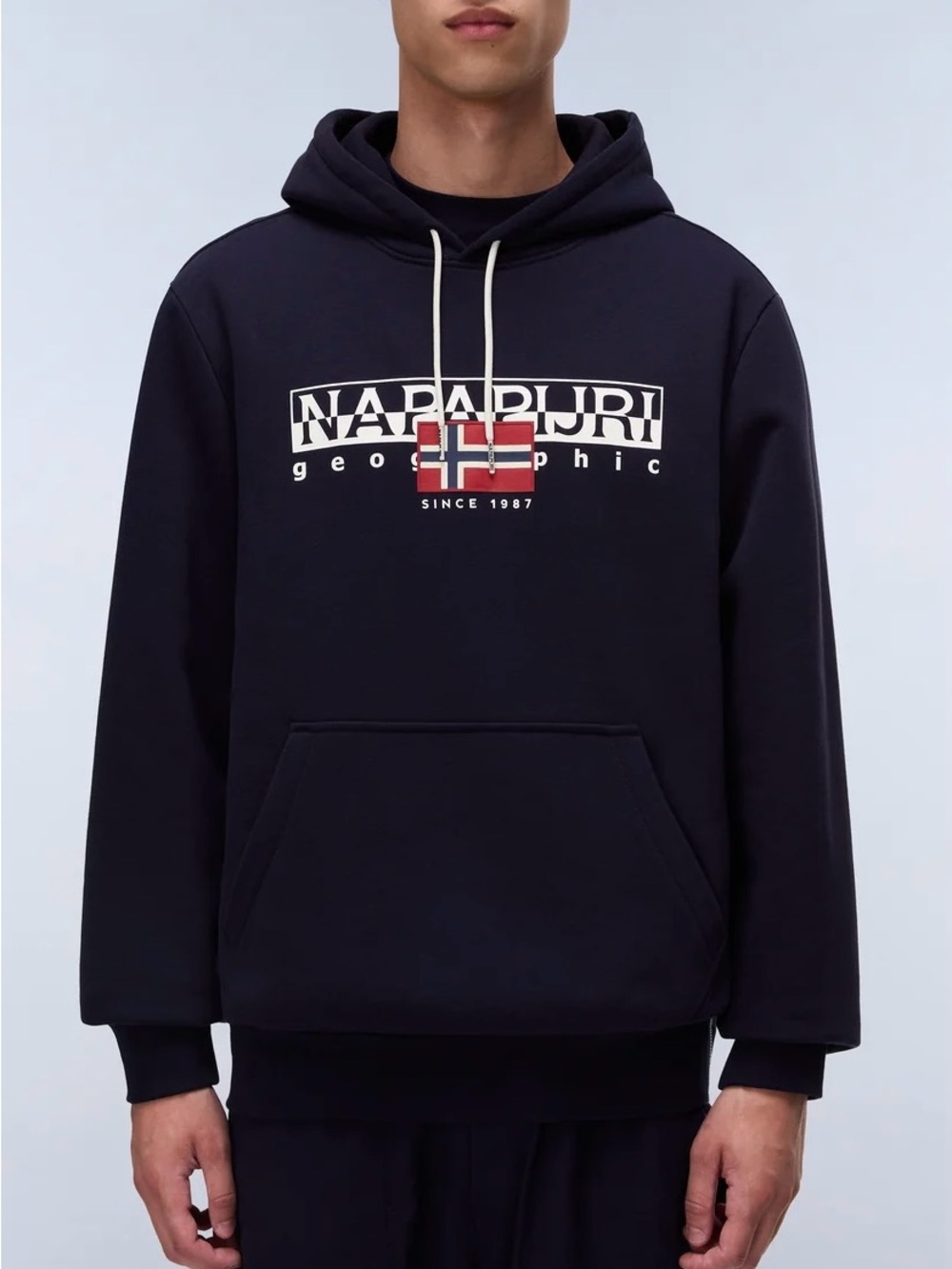 Napapijri Geographic Big Logo Hoodie Sweatshirt Navy Blue Size M